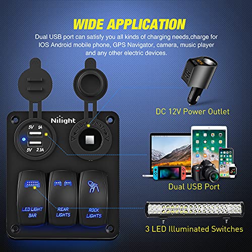 Nilight: Gang Rocker anahtarı paneli ile USB şarj aleti ve çakmak 12 V 24 V geçiş anahtarı led ışık çubuğu anahtarı arka ışıkları