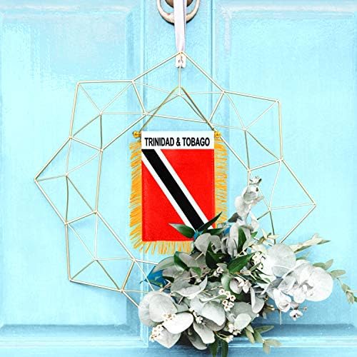 Anley 4X6 İnç Trinidad ve Tobago Fringy Pencere Asılı Bayrak-Mini Bayrak Afiş ve Araba dikiz Aynası Dekor-Saçaklı ve Çift Taraflı-Trinidad