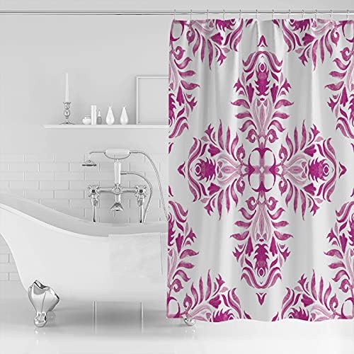YOKOU Duş Perdesi, Suluboya Mandala Çiçek Baskı Romantik Fuşya Beyaz Su Itici Polyester Kumaş Banyo Perdeleri Banyo Duş Tezgahları