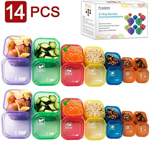 Koulang 21 Günlük Porsiyon Kontrol Kabı Seti - 14 Adet BPA İçermeyen Gıda Porsiyon Kabı Diyet Planları için Çok Renkli Kodlu