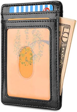 Buffway Erkek İnce Cüzdan, Minimalist İnce Ön Cep Deri Kredi kartı tutucu RFID Engelleme ile İş Seyahati için