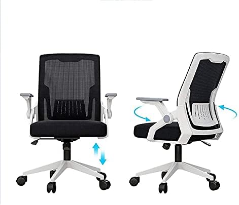 HZYDD Orta Sırt Mesh Ofis Koltuğu, Ev İşleri için Ergonomik Bilgisayar Görev Koltuğu, Bel Desteği Flip-up Kolçaklı Masa Sandalyesi-Beyaz