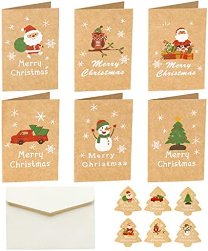 HEYLULU 6 adet Merry Christmas Kraft Kağıt Tebrik Kartı Zarflar Santa Çıkartmalar Tebrik Kartı ile Gösterilen.