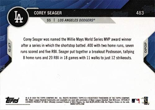 2020 Topps Şimdi 483 Corey Seager Beyzbol Kartı Dodgers-Dünya Serisi MVP Ödülünü Kazandı