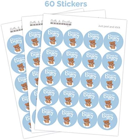 2 İnç (60 Paket) Teddy Bear Teşekkür Ederim Çıkartmalar-Mavi Erkek Bebek Duş Iyilik Etiketleri Süslemeleri Malzemeleri