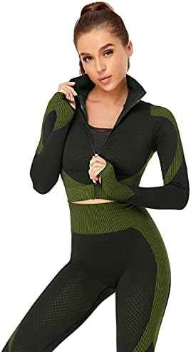 Sıkk kadın Egzersiz Kıyafeti 2 Parça Eşofman-Dikişsiz Yüksek Bel Tayt ve Kırpma Üst Yoga Activewear Set