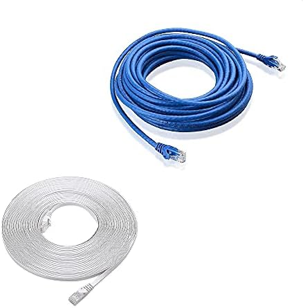 Kablo, Mavi renkte 35 Metrelik Snagless Uzun Cat6 Ethernet Kablosu (Cat6 Kablosu, Cat 6 Kablosu) ve Beyaz renkte 50 Metrelik