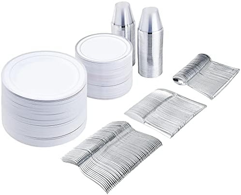 600 Parça Gümüş Yemek Takımı Seti-200 Gümüş Plastik Tabak-300 Gümüş Plastik Gümüş Set-100 Gümüş Plastik Bardak-Parti veya Düğün