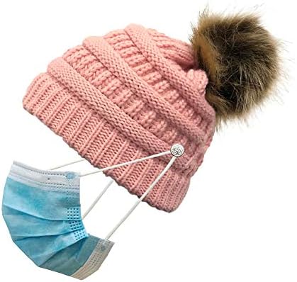 Kış Sıcak Örme Bere Maskeleri Şapka ile At Kuyruğu Delik, bulanık Kürk Kafatası Kap ile Ayrılabilir Ponpon ve Düğmeler için Kadın