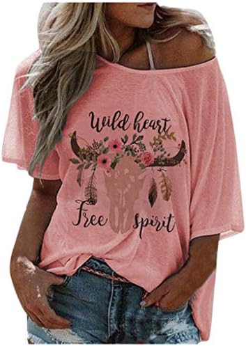 Dosoop kadın Yaz Yuvarlak Boyun Yarım Kollu Mektup Baskı Tunik T-Shirt Casual Gevşek Bluz Tops Sevimli Grafik Kız Tee