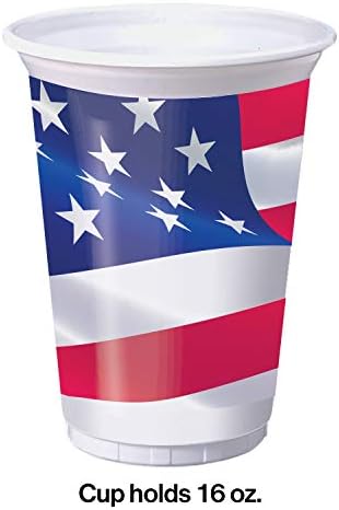 Yaratıcı Dönüştürme Amerikan Bayrağı Plastik Bardaklar, 16 ons, Kırmızı, Beyaz ve Mavi