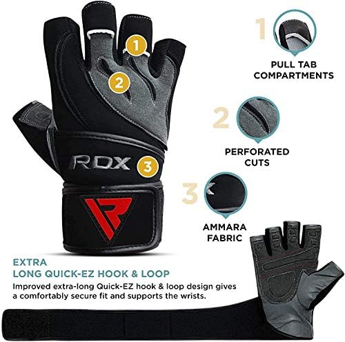 RDX ağırlık kaldırma eldivenleri, spor Salonu Egzersiz Inek Derisi Deri Uzun Bilek Desteği Anti Kayma Palmiye Koruma Kavrama