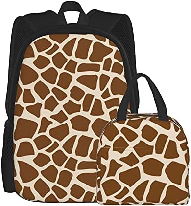 Zürafa Cilt Sırt Çantası + Öğle Yemeği Çantası Kombinasyonu Bookbag İle Taşınabilir Öğle Yemeği kutusu Seti Kız Erkek İçin
