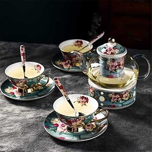 Ingiliz Retro Seramik cezve kahve fincanı Tabağı Kaşık Seti Noel Kupa kemik çini çay bardağı (Renk: 4 parçalı set, Boyutu: resimde