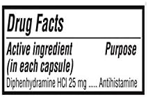 Difenhidramin 25 mg Jenerik Benadryl Alerji Tıbbı ve Antihistamin 100 Şişe başına 10 Kapsül