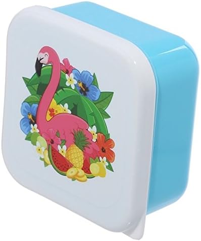 Puckator Tropikal Flamingo Tasarım Kullanımlık Kapaklı Aperatif Pot Öğle Yemeği Kutusu 3 Set, BPA Ücretsiz PVC, çalışma Okul