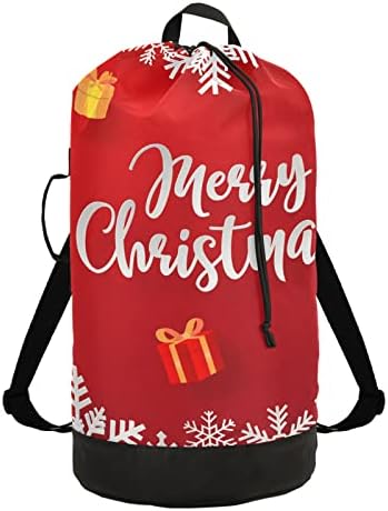 Kırmızı Merry Christmas Noel Çamaşır Torbası Sırt Çantası Ağır çamaşır torbası Omuz Askıları ile Seyahat çamaşır torbası Katlanabilir