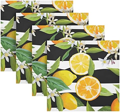 Portakal Limon Bahar Peçeteler 6 Set Siyah ve Beyaz Çizgili Bez Yemek peçeteleri yemek Masası Tatil Mevsimsel Parti Dekor Yıkanabilir
