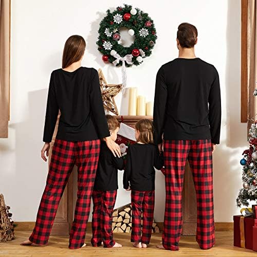IFFEI Eşleştirme aile pijamaları Setleri Noel pj's Geyik Uzun Kollu Tee ve Ekose Pantolon Loungewear