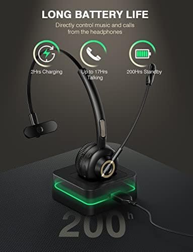 Mikrofonlu Bluetooth Kulaklık, Şarj Tabanı ile Kamyon Şoförü Bluetooth Kulaklık Gürültü Önleyici Mikrofon, Cep Telefonları için