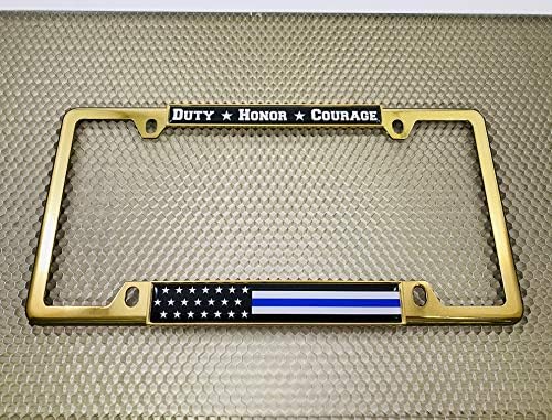 Duty Honor Cesaret İnce Mavi Çizgi ABD Bayrağı Kubbeli Ismarlama Kişiselleştirilmiş Dar (İnce) Üst 4 Delikli Metal Araba Plaka