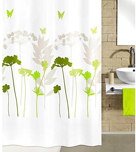 Çiçekli Duş Perdesi Kumaşı-Astar Gerekmez-70.9 inç x 78.7 inç-Yeşil