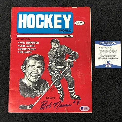 Bob Nevin İmzalı New York Rangers Hokey Dünyası 1969 Dergisi Beckett COA-İmzalı NHL Dergileri