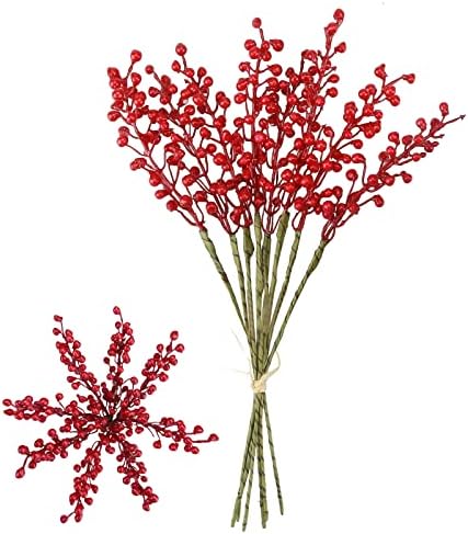 Felice Sanatlar 8 Paket Yapay Holly Berry 11 Inç Ince Noel Kırmızı Berry Noel Ağacı Süsler DIY Çelenk Vazo Tatil Ev Dekor ıçin