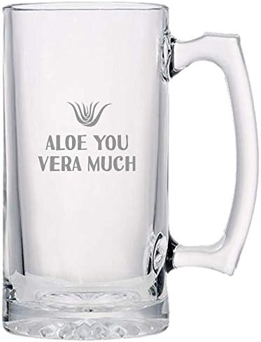 Aloe Vera Bira Kupası-Aloe You Vera Much-Sevimli Sevgililer Günü Hediyesi-Sevgililer Günü-Sulu-Yıldönümü veya Doğum Günü Hediyesi-Bira