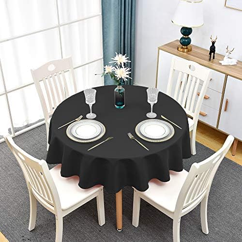Romanstile Yuvarlak Masa Örtüsü Siyah-Su Geçirmez ve Kırışmaya Dayanıklı Yıkanabilir Masa Örtüleri Mutfak, Yemek, Partiler, Açık
