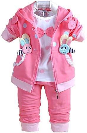 Yao 6M-4Y 3 adet Bebek Kız Rahat Hoodie Ceket Pamuk T-Shirt Pantolon Kazak