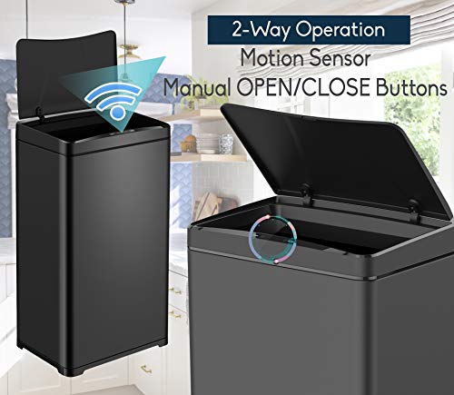 Mutfak için CozyBlock Otomatik Çöp Kutusu, Siyah Çelik Fotoselli Hareket Sensörü Kutusu, Geniş Açılır Yumuşak Kapaklı Kapak,