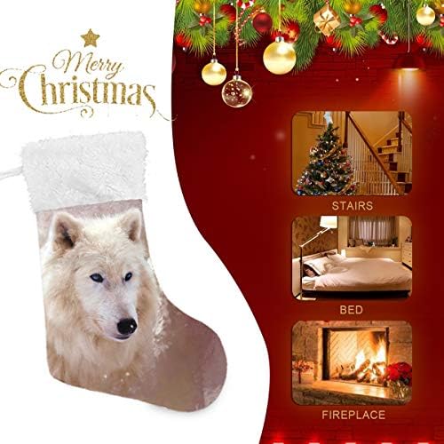 YUEND Beyaz Kurt Hayvan Noel Stocking Kitleri ile Beyaz Peluş Trim Klasik Kişiselleştirilmiş Büyük Aile Tatil Noel Partisi Süslemeleri