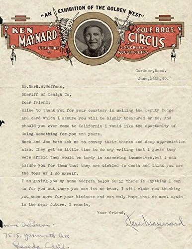 Ken Maynard-06/24/1940 İmzalı Mektup