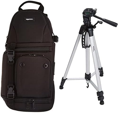 Basics Kamera Askılı Çanta - 8 x 6 x 15 İnç, Siyah ve 60 İnç Hafif Tripodlu Çanta