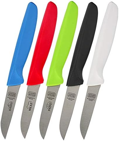 Soyma Bıçağı 5 Parçalı Set - 3 inç - Keskin Mutfak Bıçağı-Ergonomik Sap, Sivri Uç-Koşer Aşçı tarafından Renk Kodlu Mutfak Aletleri