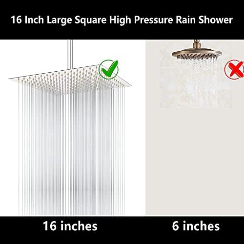 Yağmur Duş Başlığı, 16 İnç Yağış Şelale Duş Başlığı, paslanmaz Çelik Yüksek Basınç Kare Showerhead ile Silikon Meme (16, Prim