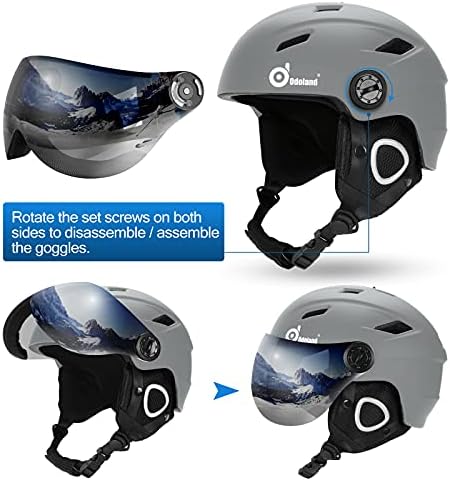 Odoland kayak kaskı ile kayak gözlüğü, Hafif Snowboard Kask ve 2-in-1 Visor Ayrılabilir Gözlük Seti, kar Spor Kaskları Erkekler