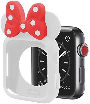 Yumuşak Silikon Fare Kulaklar Koruyucu Kılıf Disney Karakter ile Uyumlu Ben İzle Serisi 4 40MM 44MM Çocuklar için (Beyaz + kırmızı,