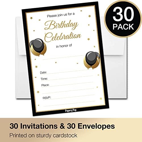 Zarflı Erkekler veya Kadınlar için Yetişkin Doğum Günü Davetiyeleri (30 Adet) - Yıldönümü Partisi Kutlama Davetiyeleri Kartları