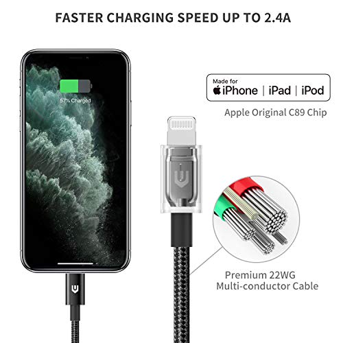 Kırılmaz iPhone Şarj Cihazı Yıldırım Kablosu 6.6 ft / 2M - [Yükseltilmiş C89 Apple MFİ Sertifikalı] Naylon Örgülü USB Hızlı Şarj