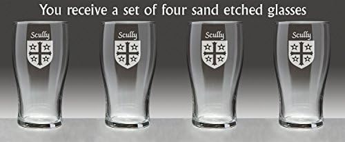 Scully Irish Coat of Arms Taverna Bardakları-4'lü Set (Kum Kazınmış)