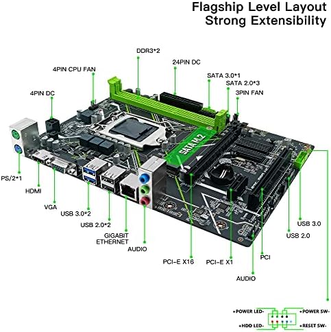 MAKİNİST B75 Oyun Anakart, LGA 1155 Masaüstü Anakart için PC Mikro ATX Destek NGFF M. 2, SATA 3, 6-Kanal Ses, Intel i3/i5 / i7