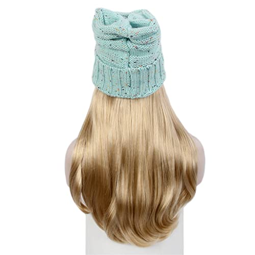 WPYYI Moda Avrupa ve Amerikan Bayanlar Saç Şapka Bir Örgü Şapka Peruk Uzun Kıvırcık Altın Peruk Şapka Bir