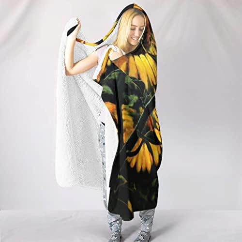 Baırızumeg Sıcak Kapşonlu Battaniye Vintage Ayçiçeği Boyama Giyilebilir Gizleme Battaniye Çocuklar ve Yetişkinler için Hood Panço