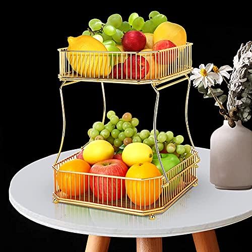 2 Katmanlı Metal meyve kasesi Meyve Sepeti için Mutfak, Tezgah Meyve Tutucu Standı, Datachable Sebze Aperatif ekmek Sepeti Kase