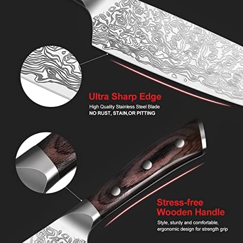 Şef Bıçağı 8 inç, Pro Mutfak Doğrama Bıçağı Paslanmaz Çelik Et Sebze Meyve şefin Bıçaklar ile Ergonomik Ahşap Kolu, hediye Kutusu
