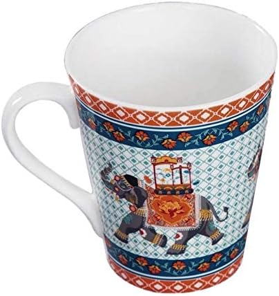 Orient Çanak Çömlek Kil El Sanatları Hindistan Sirk Çiçekli Seramik Çay, Süt veya Kahve Kupaları (2'li Set) Her Biri 300ml, Çok