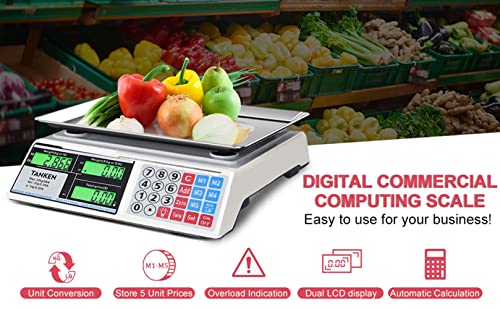 TANKEN 66Lb Dijital Ticari Gıda Ölçeği, Çift Yeşil Aydınlatmalı LCD Ekranlı Elektronik Fiyat Hesaplama Ölçeği Paslanmaz Çelik