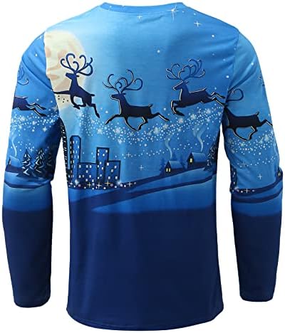 BHSJ Noel Asker Uzun Kollu T-Shirt Mens için, Noel Ren Geyiği Ağacı Baskılı Egzersiz Spor Atletizm Parti Tee Tops